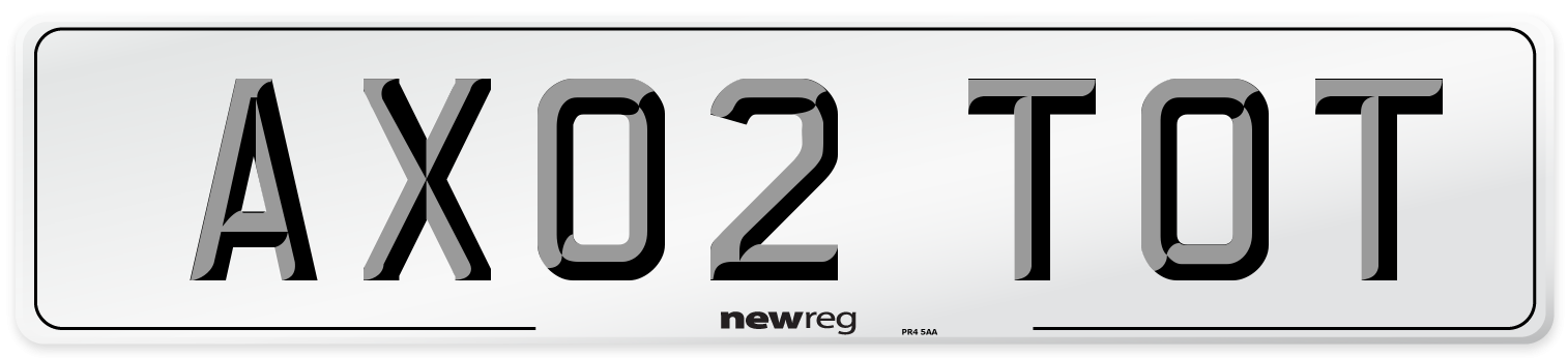 AX02 TOT Number Plate from New Reg